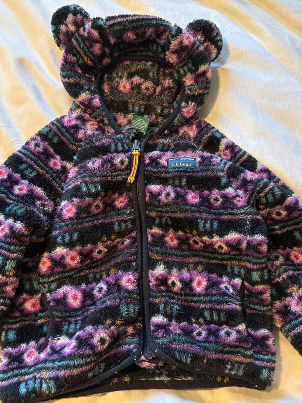 L.L. Bean Girls' Plush Hooded Jacket in Black, Purple, Pink, Teal